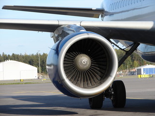 Close up of the engine of plane