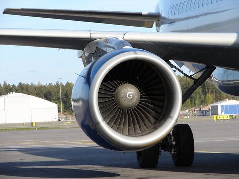 Close up of the engine of plane