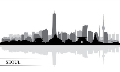 Naklejka premium Seoul city skyline silhouette background