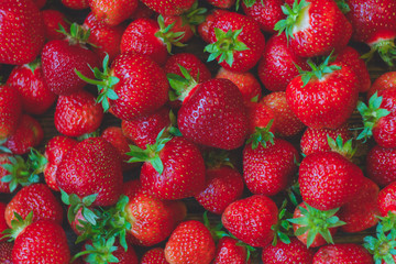 red ripe strawberry close up in bulk