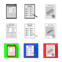 Vector illustration of form and document logo. Set of form and mark stock symbol for web.