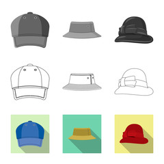 Isolated object of headwear and cap logo. Collection of headwear and accessory stock symbol for web.