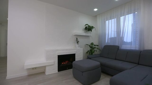 Interior of a new modern apartment fireplace