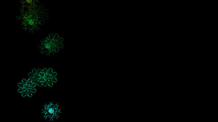 Abstract background with a variety of colorful snowflakes. Big and small.