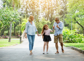 Fototapeta premium Happy family walking, relaxing in the park on beautiful summer day