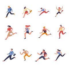 People males and females running forward set vector