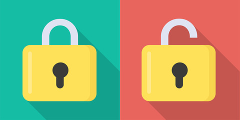 Vorhängeschloss geschlossen und offen Schloss Flat Design Icon
