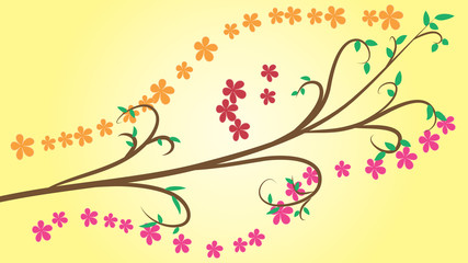 Vector pattern from a branch with flowers on a colored background. EPS 10.