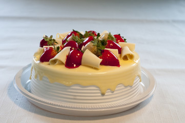 chocolate cake with stuffing and strawberries