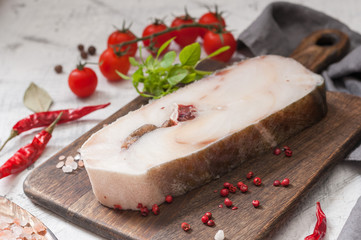 Cod steak on white background