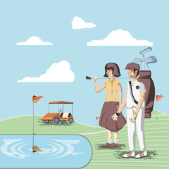 golf players couple in the course