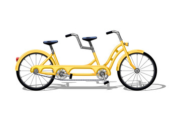 Urban family tandem bike flat vector. Urban bicycle, leasure and sport transport for family. Bicycle illustration for a logo or an icon. Bike drawing isolated on white background. City transport