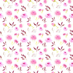 Seamless pattern, pink watercolor flowers