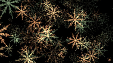 Fototapeta premium Abstract background with a variety of colorful snowflakes. Big and small.