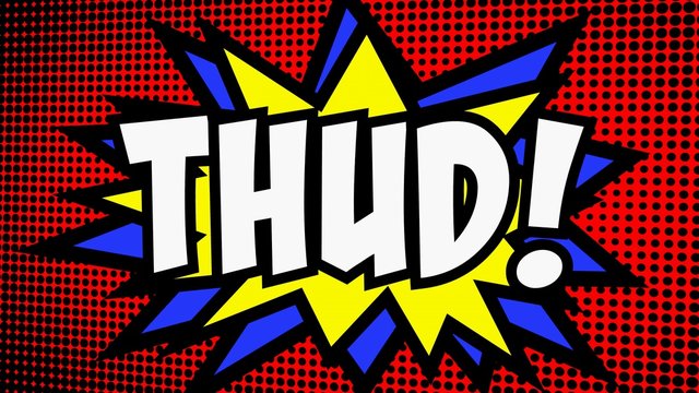 A comic strip cartoon with the word. Green and halftone background, star shape effect.
