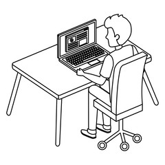 young man with laptop in office scene