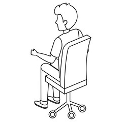 young man with laptop in office chair