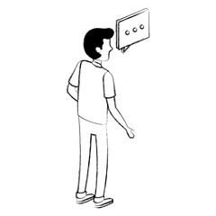 young man with speech bubble character