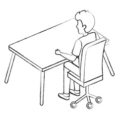 young man with desk and chair scene