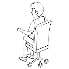 young man with laptop in office chair