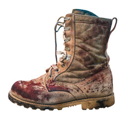 Isolated Bloody Military Boot