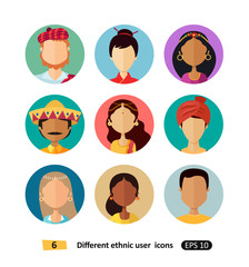 Multicultural avatars national ethnic people cartoon  icons set