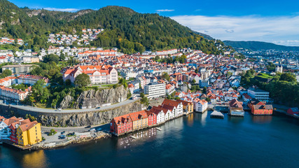 Fototapeta na wymiar Bergen old town aerial view. Bergen, Norway.