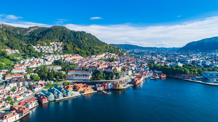 Naklejka na ściany i meble Bergen old town aerial view. Bergen, Norway.