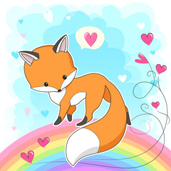 Vector red fox hand drawn cartoon  illustration