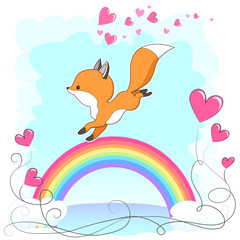 Vector red fox hand drawn cartoon  illustration