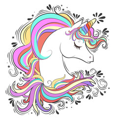 Cute White Unicorn with rainbow hair