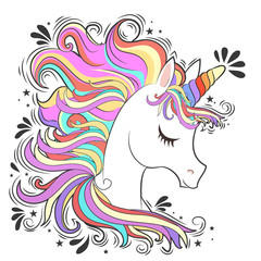 Cute White Unicorn with rainbow hair
