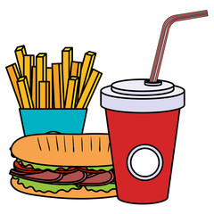 sandwish with french fries and soda