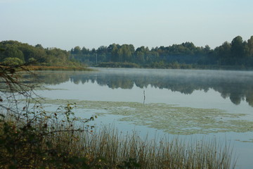 Obraz na płótnie Canvas Mist at the summer morning lake