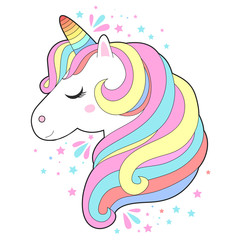White unicorn head vector illustration.