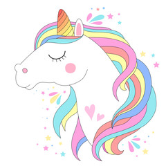 White unicorn head vector illustration.