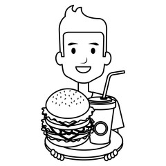 man with delicious burger and soda