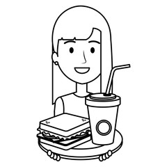 woman with delicious sandwish and soda