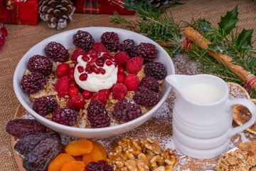 Festive Breakfast Cereal with Fruit and Yogurt.  Festive Breakfast Cereal with Fruit and Yogurt.