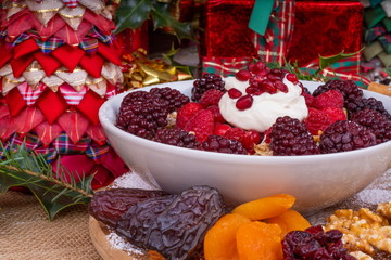 Festive Breakfast Cereal with Fruit and Yogurt.  Festive Breakfast Cereal with Fruit and Yogurt.
