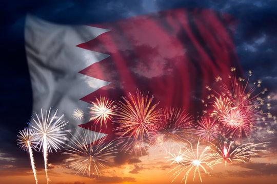 Fireworks and flag of Bahrain
