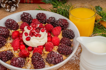 Festive Breakfast Cereal with Fruit and Yogurt.  Festive Breakfast Cereal with Fruit and Yogurt.