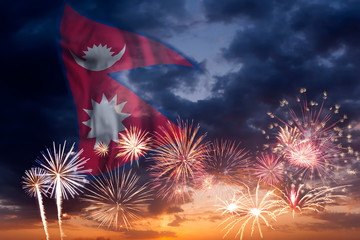 Fireworks and flag of Nepal