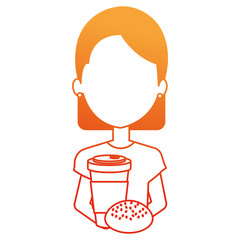 woman with coffee drink and bread