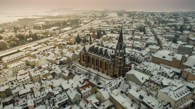 the city of Friedberg in Germany in the winter.