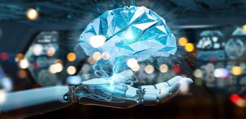 White humanoid hanid creating artificial intelligence 3D rendering