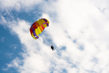 Tourists parasailing on aegean sea in antalya, Turkey