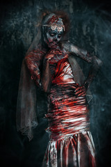 frightening girl in blood