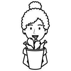 woman with chicken thighs in pot