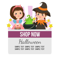 cute halloween theme with sorceress costume kids
